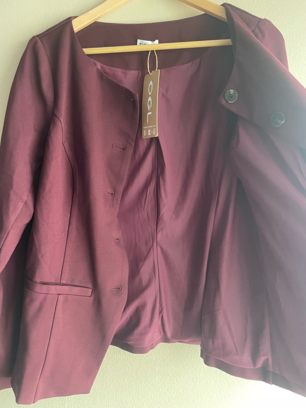 New OGL Women Burgundy Button Jacket Size Large - Picture 8 of 9